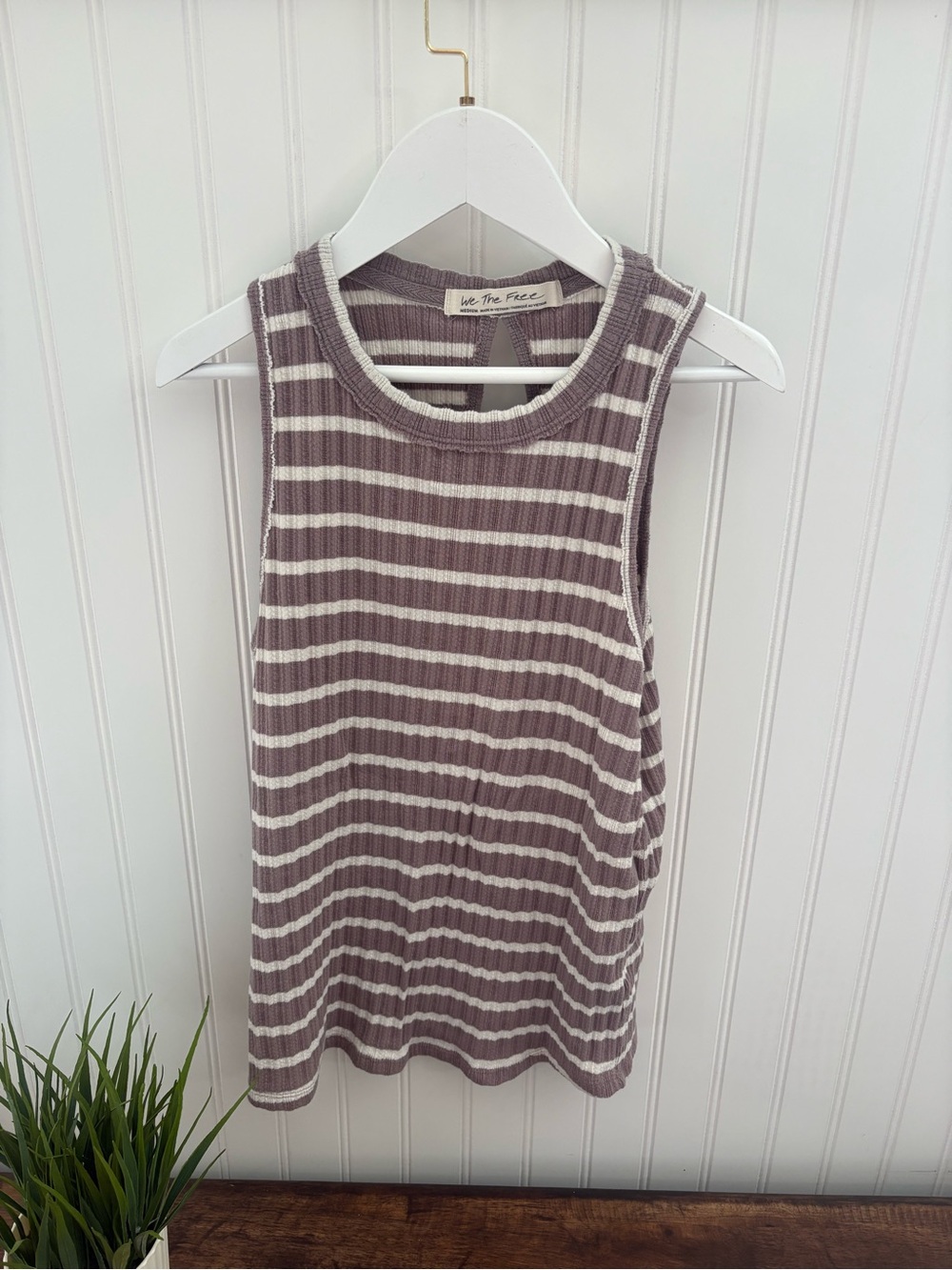 We The Free Mauve and Cream Ribbed Striped Tank